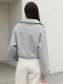 1 件青少年女孩返校翻领运动衫，宽松舒适休闲时尚百搭日常穿着 - 灰色 - 查看 2