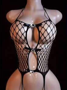 性感内衣，连体女神，约会之夜，女士网眼时尚服装，女士性感内衣，女士性感紧身衣 - 半透明网眼紧身裤，带大腿高链，高腰弹力派对服装，适合夜总会外出 - 优雅特别系列成人服装 - 彩色 - 查看 5