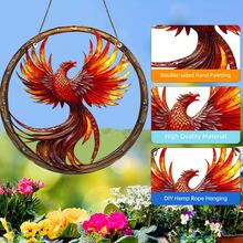 Atrapasol de Fénix Ardiente - Letrero redondo de acrílico con vibrantes plumas naranjas y rojas, decoración colgante de ventana con estilo de vidrio de colores, decoración del hogar cálida e invitadora para ocasiones festivas y del hogar, arte de pared vívido | Decoración de atrapasol, decoración navideña, decoración del Día de San Valentín, decoración dulce - Acrílico-redondo - Ver 9