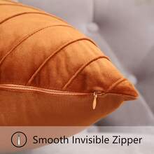 Navy Blue Velvet Throw Pillow Covers 18 X 18 Inch Pack Of 2 With Gold Leather Decor For Couch, Luxury Modern Pillowcases For Living Room, Bedroom Sofa Cushion Bed - 橘色 - 查看 9