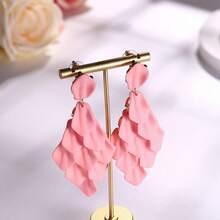 FIBO STEEL Acrylic Petal Earrings For Women Red Statement Earrings Dangle Rhombic Boho Flower Lime Green Orange Rose Big Bold Colorful Costume Jewelry Long Drop Dangle Earrings{"Color_name":"Pink"} - 粉色 - 查看 6
