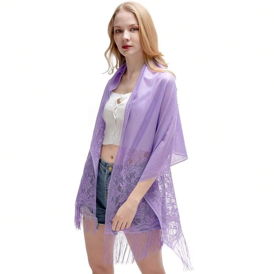 RIIQIICHY Shawls And Wraps For Evening Dresses Scarfs For Women Pashmina Wedding Formal Shawl{"Color_name":"Purple"} - 紫色 - 查看 1