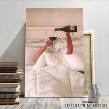2D Flat, Posters & Prints 1pc Woman Drinking Wine In Bed Framed Wall Art - Canvas Prints Poster, Ideal For Home, Office Wall Decor, Family Gift, Living Room Bedroom Wall Decor - Nhiều màu - Xem 1