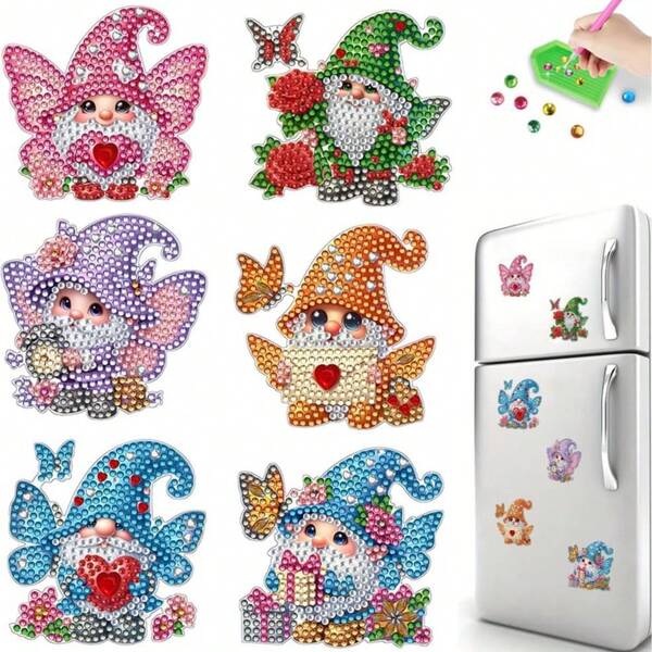 6 piezas Kit de Pintura de Diamantes - Exquisito Abuelo con Barba Blanca, Patrón de Mariposa, Pegatinas de Coche y Refrigerador con Accesorios Decorativos DIY Fáciles de Usar, Ideal para Regalos de Navidad, Día de San Valentín, Diamantes Brillantes