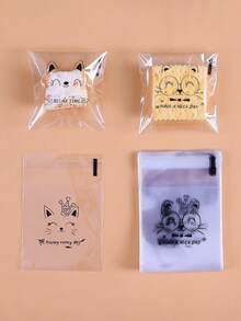 100/200个装食品包装袋，糖果饼干包装袋，可爱动物卡通图案，烘焙切片吐司全麦面包自封包装袋，创意猫咪表情印花烘焙包装袋，透明自粘面包袋，适用于饼干、切片面包、甜甜圈、糖果包装 - 彩色 - 查看 5