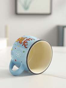 1pc Christmas Ceramic Mug, Cartoon Christmas Mousse Cup, Christmas Mousse Coffee Cup, Office Christmas Gift, Friends & Family Breakfast Cup, Santa Claus Gift, Milk Cup