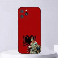 Custodia per telefono con bandiera albanese di Skanderbeg, compatibile con 16, 15, 14, 13, 12, 11, Plus, Pro Max, XS, X, XR, SE, Mini, 8, 7, in morbido silicone nero. Custodia compatibile anche con i modelli Galaxy S17 Pro, S17 Pro Max, S17.
