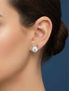 1pair 925 Sterling Silver Fashionable Cubic Zirconia Deer Stud Earring For Women Glitter Cartoon Decor Girl Earrings Daily Wear Christmas Party - Deer - View 2