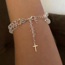 Double Plated Rosary Bracelet - 透明/銀色 - 查看 1