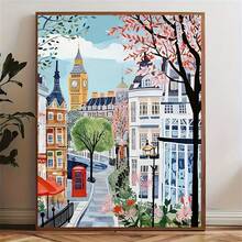 1 tấm tranh canvas phong cảnh treo tường - Áp phích hiện đại thời trung cổ sống động có hình ảnh biểu tượng đồng hồ Big Ben và xe buýt màu đỏ, hoàn hảo để trang trí phòng khách, phòng ngủ, văn phòng hoặc phòng tắm, trang trí nghệ thuật treo tường, áp phích nghệ thuật treo tường không khung cổ điển - Nhiều màu - Xem 2