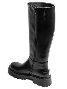 Modern Style Smooth Leather Over-The-Knee Boots With Grooved Sole And Zipper Fastener - Black - View 4