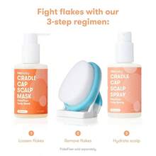 3 - Step Cradle Cap System, DermaFrida FlakeFixer, Sponge, Brush, Comb And Storage Stand With Cradle Cap, White - Blue - Scalp Mask+Spray Duo - View 4