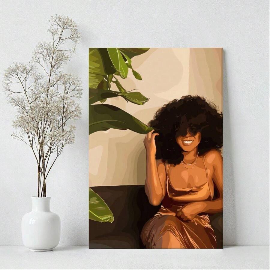 1pc Solid Wood Frame Fashion Woman Art, African Wall Art, Abstract Art, Girl Magic, Afro Theme Canvas Posters & Prints, Large Canvas Wall Art, 2D Flat, Easy Hang Tabletop Or Wall Display, For Halloween, ChristmasGifts, Bedroom, Living Room, Decoration Ready To Hang - Nhiều màu - Xem 1