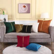 Navy Blue Velvet Throw Pillow Covers 18 X 18 Inch Pack Of 2 With Gold Leather Decor For Couch, Luxury Modern Pillowcases For Living Room, Bedroom Sofa Cushion Bed - 紅色 - 查看 9