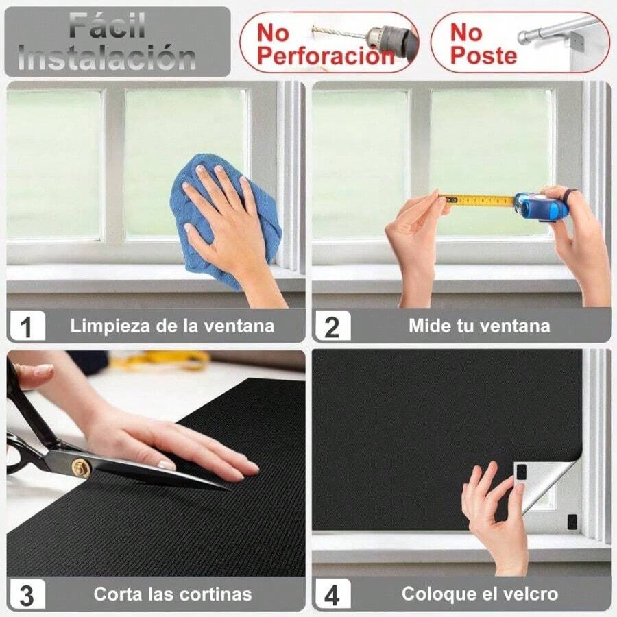 Persianas Opacas Porttiles, Cortinas Opacas Porttiles, Persianas Opacas para Ventanas, Viene con bolsa, regla, cinta, Aislamiento trmico y luminoso, adecuado para dormitorio, coche 400x145cm - 400An x 400Al cm (1 Panel) - Ver 1
