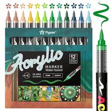 FS9/12 Colors Acrylic Marker Pens, Opaque Soft Tip, Blendable, For Art, Painting, Graffiti, Suitable For Christmas, Halloween