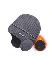 Gorros de punto con forro térmico grueso, gorros de punto de unicolor, gorros de protección de oídos cálidos de invierno para hombres, nuevo diseño de gorro de invierno para atuendo de otoño - A - Ver 5
