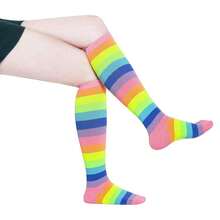 KONY Women's Cotton Colorful Striped Rainbow Knee High Socks 1/3 Pairs, Comfortable Stay Up Best Gift Size 6-10{"Size_name":"Medium","Color_name":"1Pairs-NeonRainbow"} - 多色5 - 查看 4