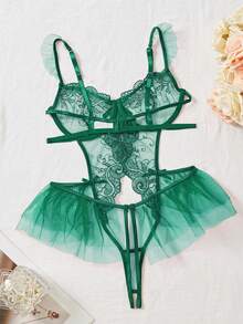 weiweihu 1-Piece Ladies Sexy Open-File One-Piece Floral Embroidery Lace Temptation Halter See-Through Bow Mesh One-Piece Free Sexy Underwear Suitable For Home Or Private Parties, Sexy Underwear  Ladies Open Crotch Ruffled Modified Lace Mesh Floral Embroidery Halter Halter Mesh Skin-Permeable Sexy One-Piece Fall Clothes For Women  Stockings Women  Medias De Invierno Mujer Winter Clothes Thanksgpajamas Sets For Women   Pijamas Navideñas Christmas Pajamas Thanksgiving Outfit Women - 墨綠色 - 查看 3