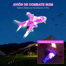 Avión Teledirigido RC Plane Aero con Luces Control Recargable, Auto Avion con Control Remoto RC y luz - Rosa - Ver 3