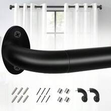 Barra Cortina, Cortinero de Ventana Ajustables, Con SoporteResistente y Fcil Instalar, Barras de Cortina Envolventes, Para Bao, Sala del Estar, Dormitori Negro, 28 - 48in - 28-48 pulgadas + Negro - Ver 2