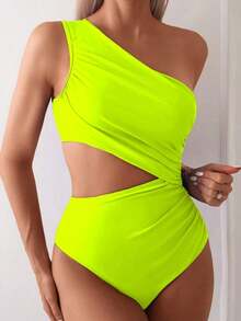 2026 Spring/Summer New Beach Vacation Sexy Slimming High-End Women's Sweet And Fragrant Style Swimming Swimsuit Cut Single Shoulder Black One-Piece Swimsuit Summer Version - Vàng 2 - Xem 5