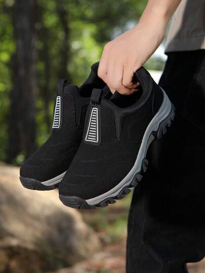 1 Pair Autumn/Winter Outdoor Hiking Shoes For Teenagers, Children Low-Top Sports Shoes With Leather Upper, Elastic Collar For Easy On/Off, Suitable For Daily Wear, Outdoor Hiking, Sports, Slip-On TPR Outsole, Fashion & Versatile Sports Shoes