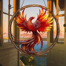 Atrapasol de Fénix Ardiente - Letrero redondo de acrílico con vibrantes plumas naranjas y rojas, decoración colgante de ventana con estilo de vidrio de colores, decoración del hogar cálida e invitadora para ocasiones festivas y del hogar, arte de pared vívido | Decoración de atrapasol, decoración navideña, decoración del Día de San Valentín, decoración dulce - Acrílico-redondo - Ver 3