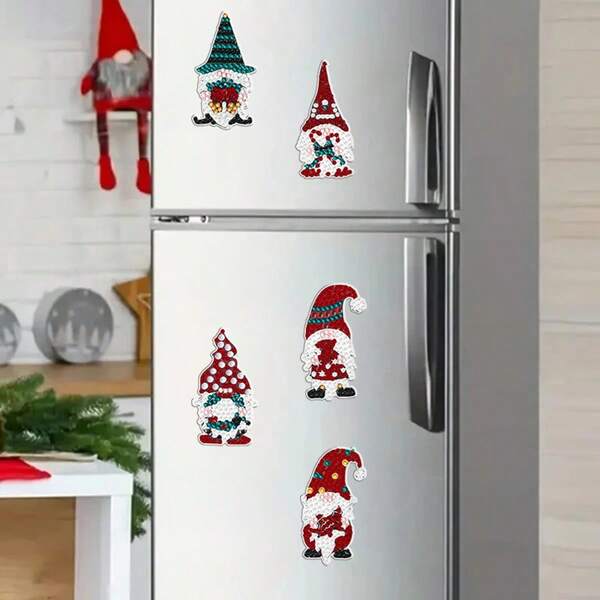 5 piezas Imanes de nevera de Pintura de Diamantes - Patrón lindo de Papá Noel, Kit de Pintura de Diamantes DIY, Efecto de Diamante Asimétrico Brillante, Adecuado para Decoración del Hogar y Regalos de Navidad