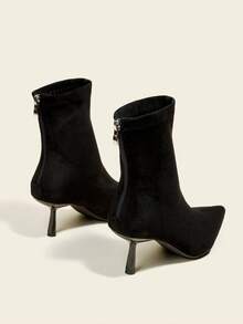 女士黑色踝靴和短靴，7厘米高跟，弹力修身靴子，舒适时尚尖头高跟鞋 - 黑色 - 查看 4