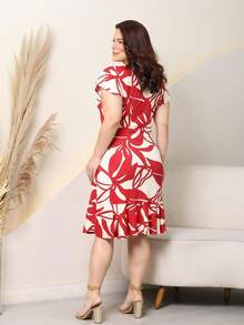 Two-Tone Foliage Print Viscolycra Dress With 1 Maria And Petal Sleeves - Đỏ - Xem 3