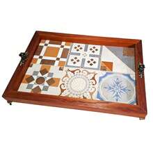 Bandeja Decorativa Cantinho do Café Grande Retangular Rustica Madeira Cerâmica Bandeija Cozinha Chá