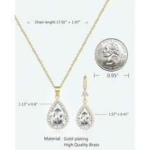 Women Jewelry Set Silver/Gold Plated Teardrop Pendant Necklace Dangle Drop Earrings Dangling Sets Birthstone Crystals Rhinestone,Birthday Anniversary Wedding Mother's Day Gifts For Women{"Color_name":"04.April-YellowGoldPlated|Diamond"} - 04.四月-黃金鍍層|鑽石 - 查看 2