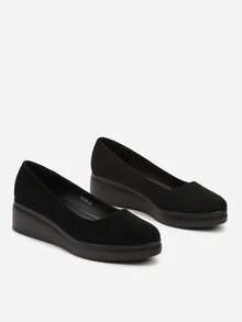 Soft Velvet Platform Pumps Women's Casual Work/Office Shoes - Black - View 5