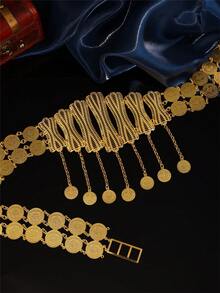 1 pieza Cinturón de bata de mujer vintage de lujo, tono dorado de 22K, colgante de moneda turca, hecho a mano, longitud ajustable, cinturón de bata de estilo de Oriente Medio, joyería para boda, fiesta, vacaciones - MYL0035 - Ver 3