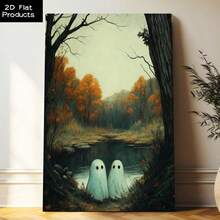 2D Flat, Posters & Prints 1pc Ghostly Companions Wall Art Framed Wall Art - Canvas Prints Poster, Ideal For Home, Office Wall Decor, Family Gift, Living Room Bedroom Wall Decor For Halloween Halloween Decor - Multicolor - View 1