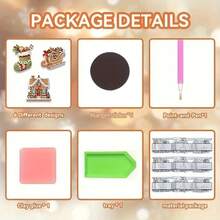Set de 6 imanes de nevera de pintura de diamantes con diseño de elementos navideños - Kit de pintura de diamantes DIY, efecto de diamante asimétrico brillante, adecuado para decoración del hogar y regalos de Navidad