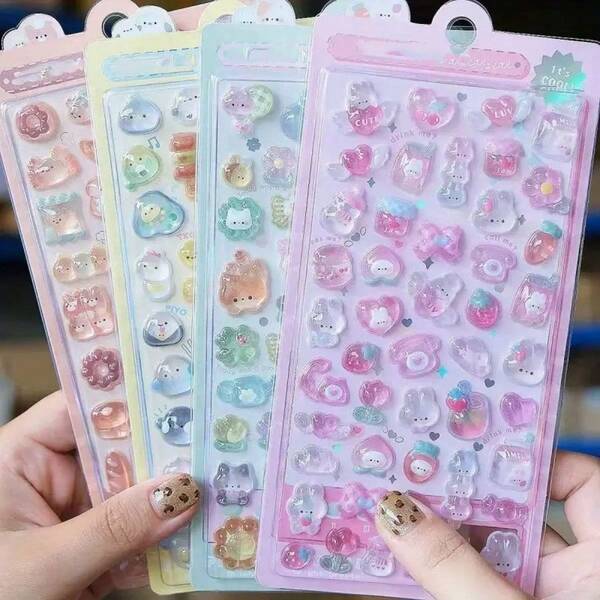 1pc/6pcs Cartoon 3D Rhinestone Stickers, Cute Embossed Stickers For Phone Cases, Scrapbooking, Crafts, Diaries, School Supplies, Rewards, Fun Stickers, Decorative Stickers For Books, Adults