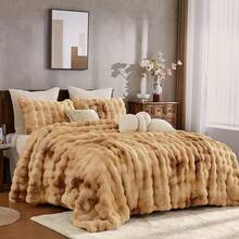 Comforter Set 3 Piece, Plush Fluffy Bedding, Geometric Pattern, Lightweight Bedspread Blanket All Season, Faux Comforter - Tie Dye-caramel - View 2