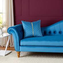 Navy Blue Velvet Throw Pillow Covers 18 X 18 Inch Pack Of 2 With Gold Leather Decor For Couch, Luxury Modern Pillowcases For Living Room, Bedroom Sofa Cushion Bed - 湖藍色 - 查看 7