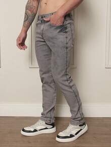 Men's Premium Jeans With Lycra Elastane Stretch Slim Fit Skinny - Màu Xám nhạt - Xem 2