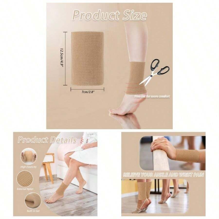 2 Pcs Ankle Gel Sleeve Padded Skate Guards Elastic Ankle Wrist Protector Brace Ankle Compression Sleeve Foot Support Socks Figure Skating Hockey Running Riding - Beige - View 1