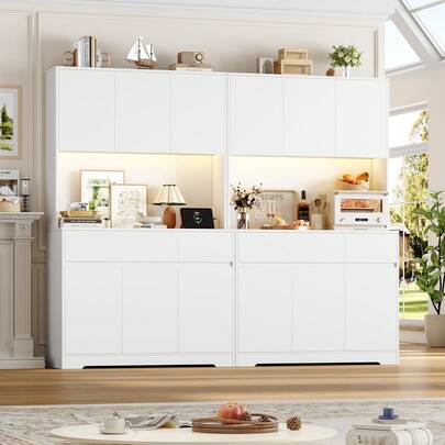 Alacena de cocina, mueble de cocina, aparador, almacenaje de cocina, despensa, apto para salón, comedor y cocina, 2 cajones, 6 puertas, blanco, 100 x 38,5 x 180 cm