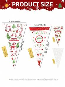 50/100pcs Holiday Surprise Gift Bag, DIY Style OPP Plastic Candy Packaging Bags With Golden Tether Wire, Storage Bag, Party Gift Bag With Multi-Pattern - Christmas Reindeer, Snowflakes, Santa Claus, Snowman, Baking Packing Bags For Candies, Snacks, Chocolates, Cookie, Pastry, Triangle Candy Wrapping Bag, Souvenirs Bag For Christmas Party Gift Or Decoration, Holiday Parties Supplies, Christmas Utensils - - - View 5