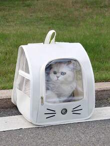 1个牛津布宠物背包，透明透气窗，适合体重不超过5.5公斤的小型犬/猫，双肩带，手提，大容量便携式宠物背包