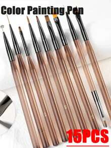 15 pcs Pincéis Da Arte Do Prego Conjunto De Ferramentas De Pontilhamento Caneta De Desenho - Café - Visão 1