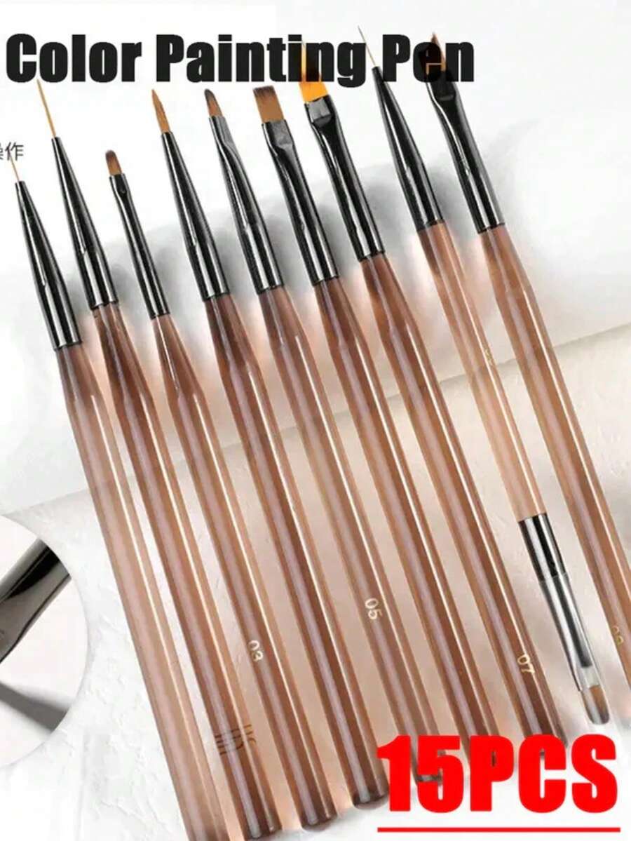 15 pcs Pincéis Da Arte Do Prego Conjunto De Ferramentas De Pontilhamento Caneta De Desenho - Café - Visão 1