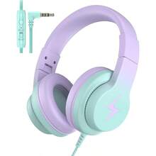 - Auriculares con para nios, con micrfono, limitador de volumen de 8594 dB para nias y nios, auriculares plegables para aprendizaje y entretenimiento, color morado oscuro - Púrpura claro - Ver 2