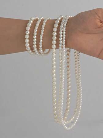 2025 工艺仿贝壳珍珠串珠首饰套装 - ABS 项链和手链（多种尺寸）适合日常和派对