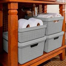 Kit 2 Caixa Organizadora com Tampa 15 Litros em Plástico Grande Resistente Multiuso Banheiro Cozinha